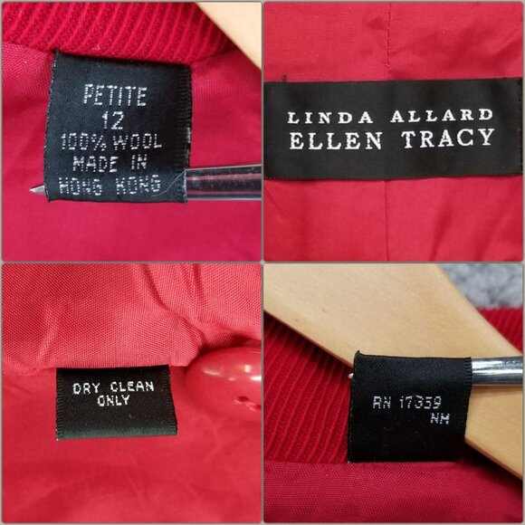 Vtg Linda Allard Ellen Tracy Blazer Jacket Womens Solid Red Wool Corduroy Sz 12P - Picture 5 of 12